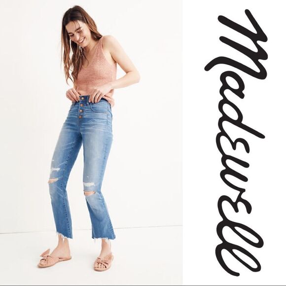 Madewell Distressed Cali Demi-Boot Denim Cropped Jeans - Women’s 24 - Picture 1 of 10
